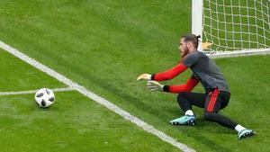 David De Gea durante un entrenamiento de la selección española