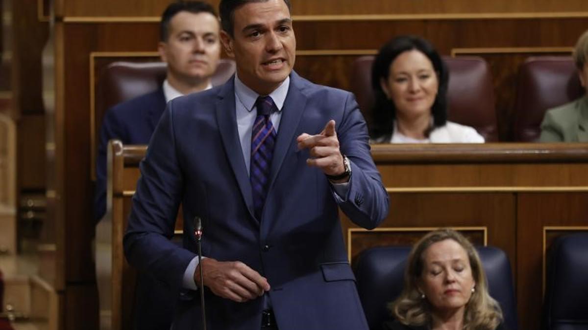 El presidente del Gobierno, Pedro Sánchez, durante la sesión de control al Ejecutivo en el Congreso, este 18 de mayo de 2022.