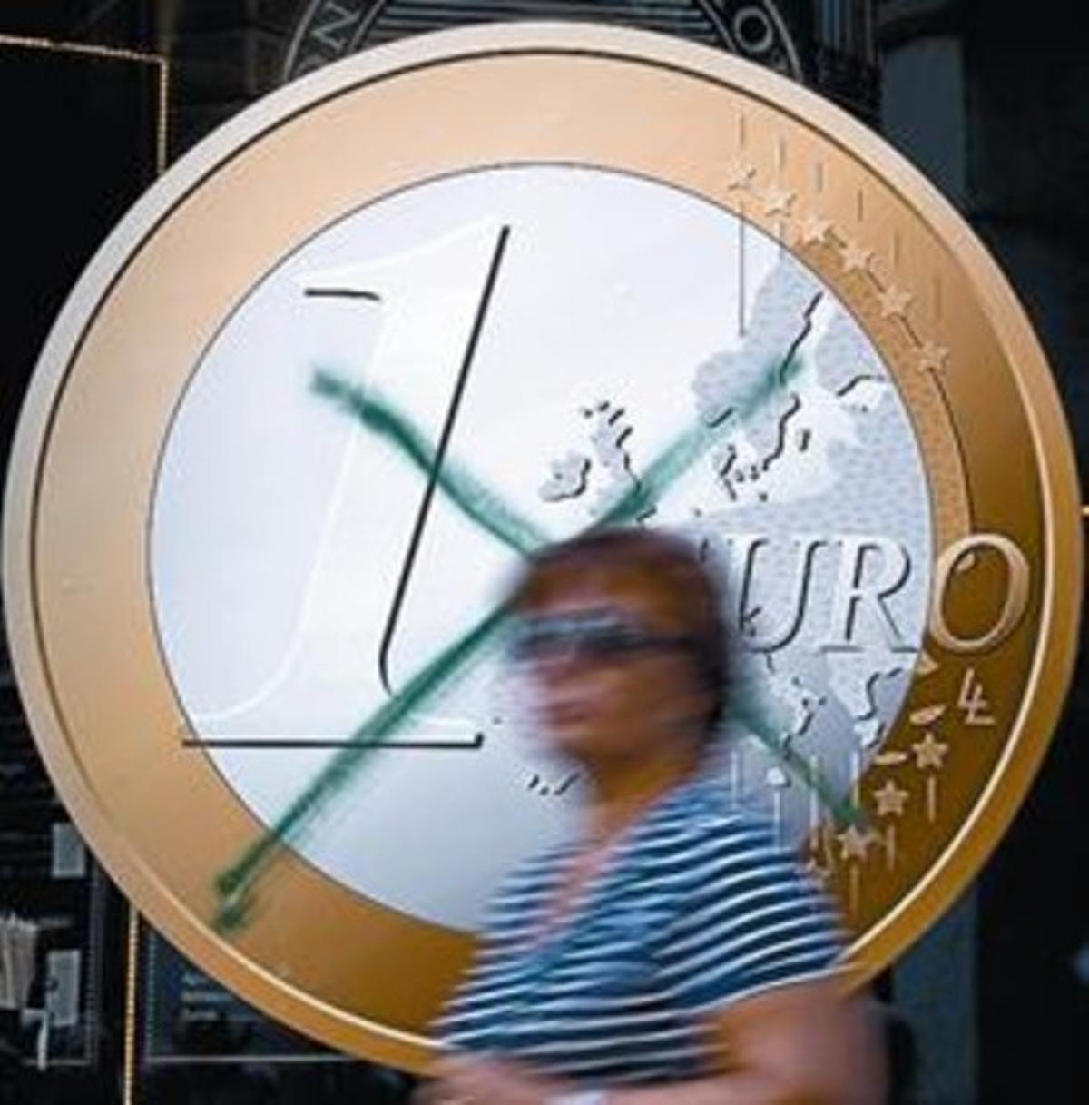 Una pizzeria de Madrid que utilitza la imatge d’un euro com a reclam.