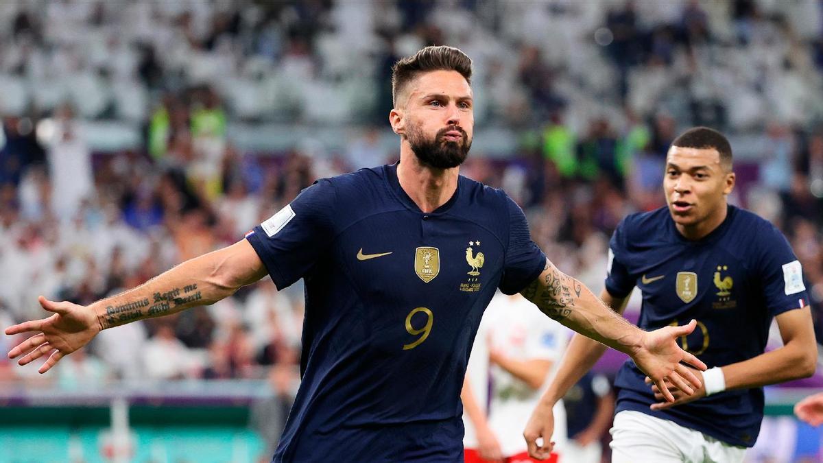 Giroud celebra el gol con el que se convierte en el máximo goleador de la selección francesa