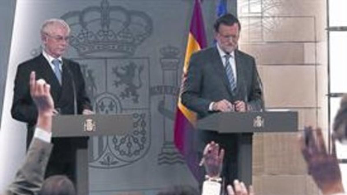 Mariano Rajoy, junto al presidente del Consejo Europeo, Herman van Rompuy, ayer, en Madrid
