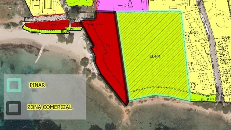 La clasificación de usos de la zona del pinar: espacio libre privado y comercial.