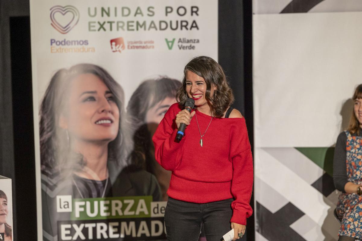 La candidata de Unidas por Extremadura a la presidencia de la Junta de Extremadura, Irene de Miguel, el pasado viernes en un acto en Mérida.