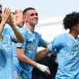 Los jugadores del Manchester City celebran la última victoria ante el Fulham