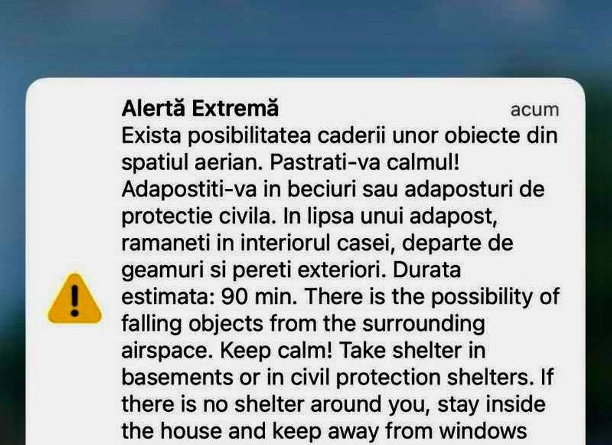 Alerta del sistema RO Alert rumano por incursión de drones