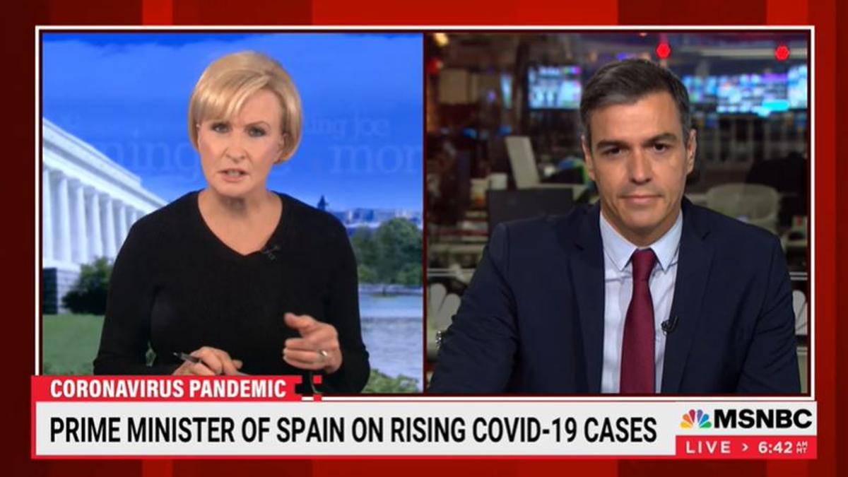 Pedro Sánchez, durante su intervención en 'Morning Joe'