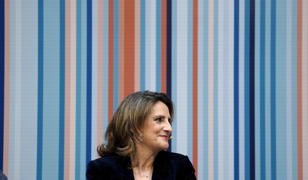 La vicepresidenta tercera de Transición Ecológica, Teresa Ribera, durante la mesa redonda por el Día Mundial de la Meteorología: “A la vanguardia de la acción por el clima” celebrada en la sede de su ministerio.