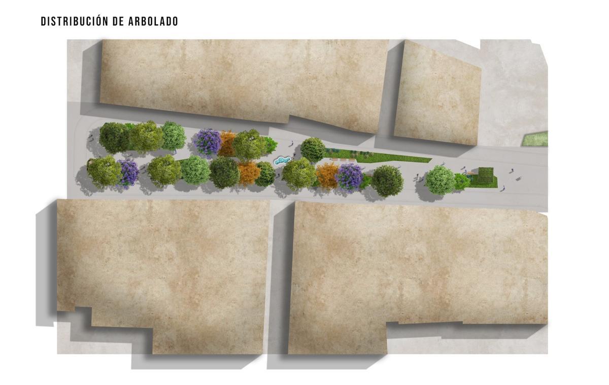 Plano general con arbolado en el nuevo 'pulmón verde' de Benicarló.