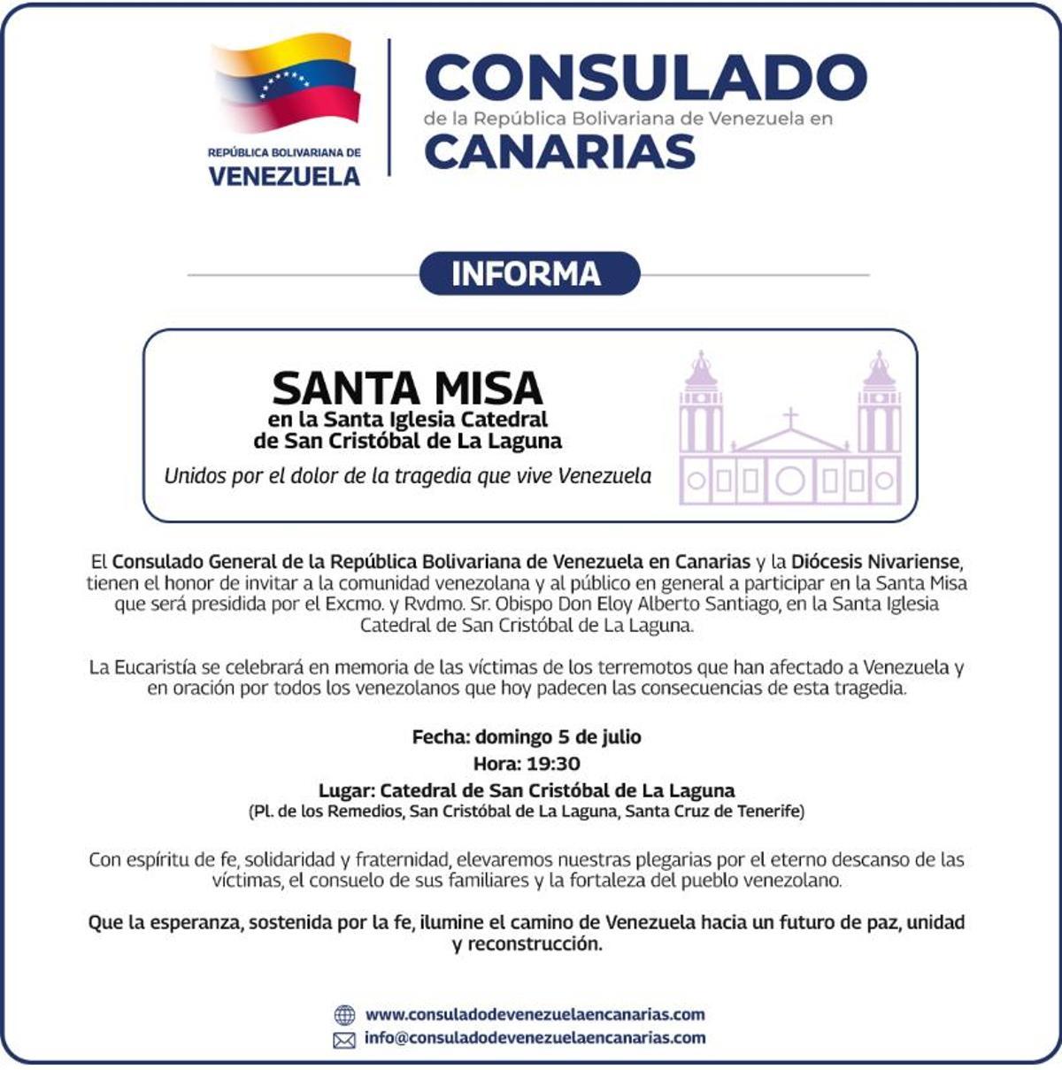 Convocatoria de la misa de La Laguna.