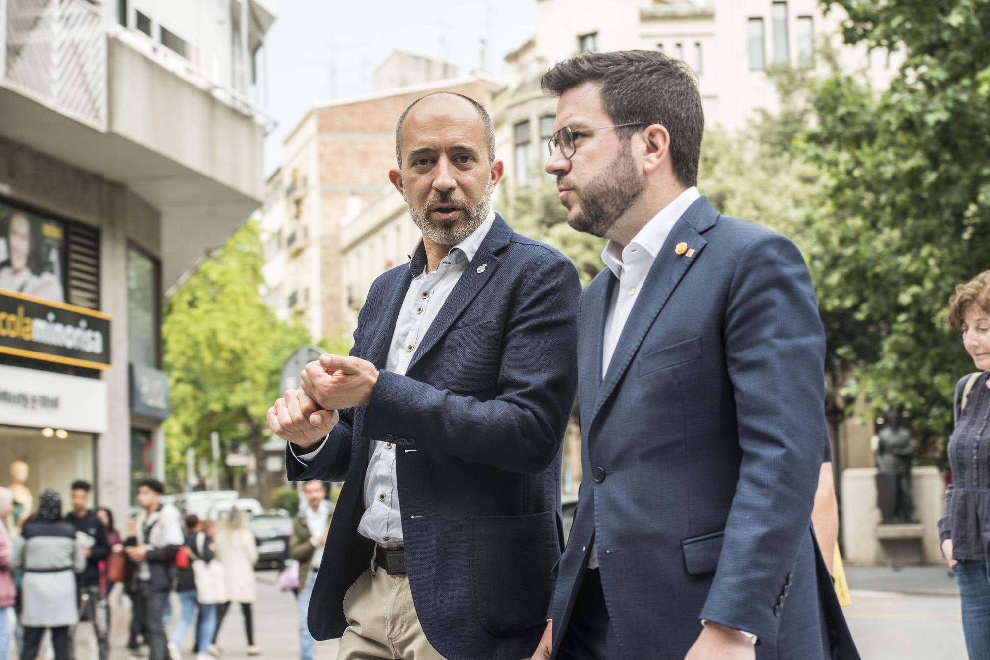 Totes les imatges de la visita de Pere Aragonès visita Manresa per donar suport a Marc Aloy