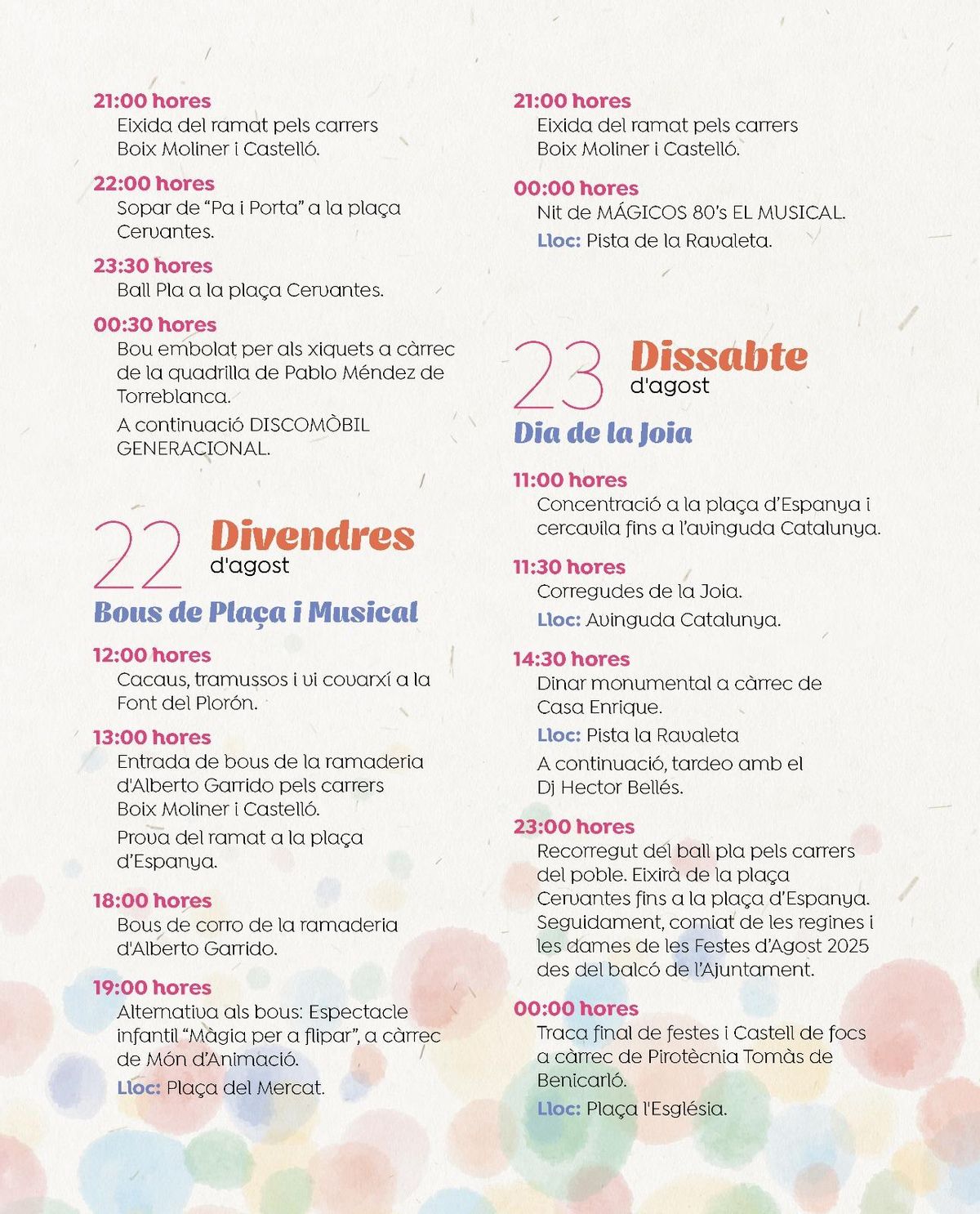 PROGRAMA FIESTAS DE AGOSTO 2025 LES COVES DE VINROMÀ