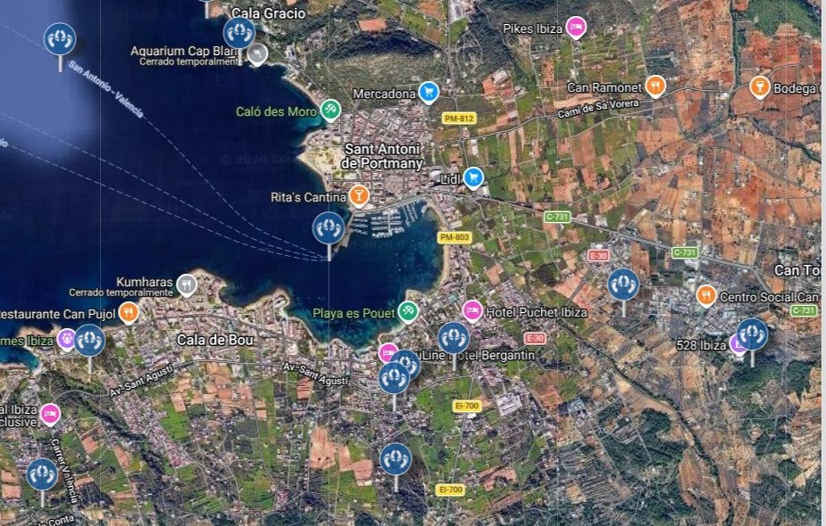 Map of hot spots in Sant Antoni.