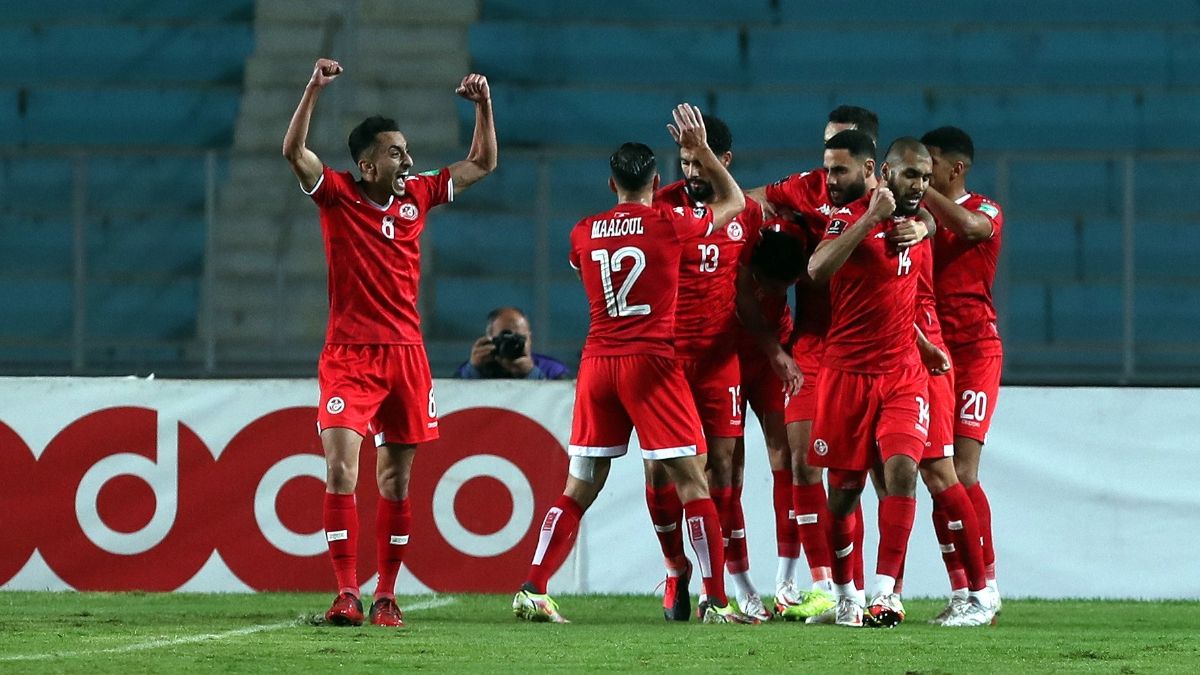 Túnez, celebrando un gol en la fase de clasificación