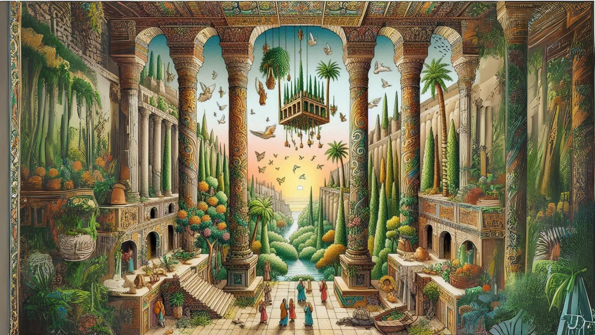 Interpretación de cómo podrían ser los Jardines de Babilonia.