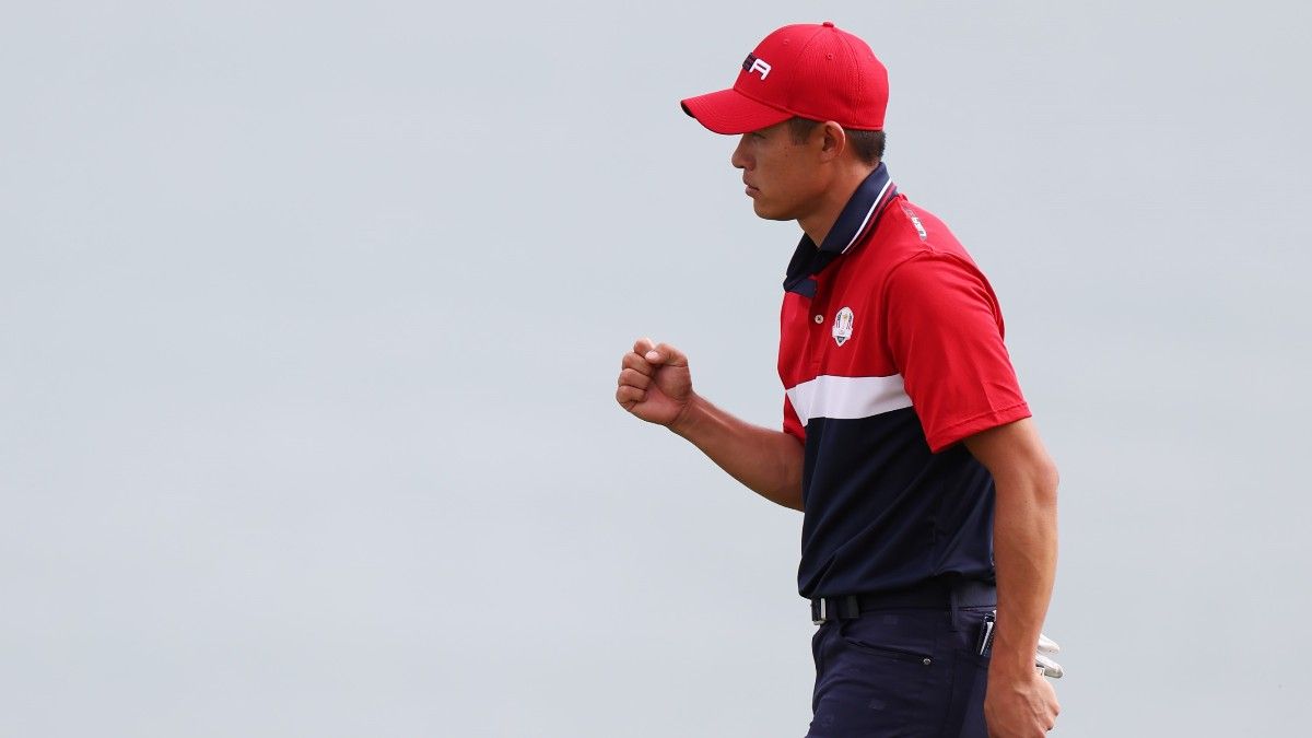 Collin Moriwaka celebra durante la Ryder Cup