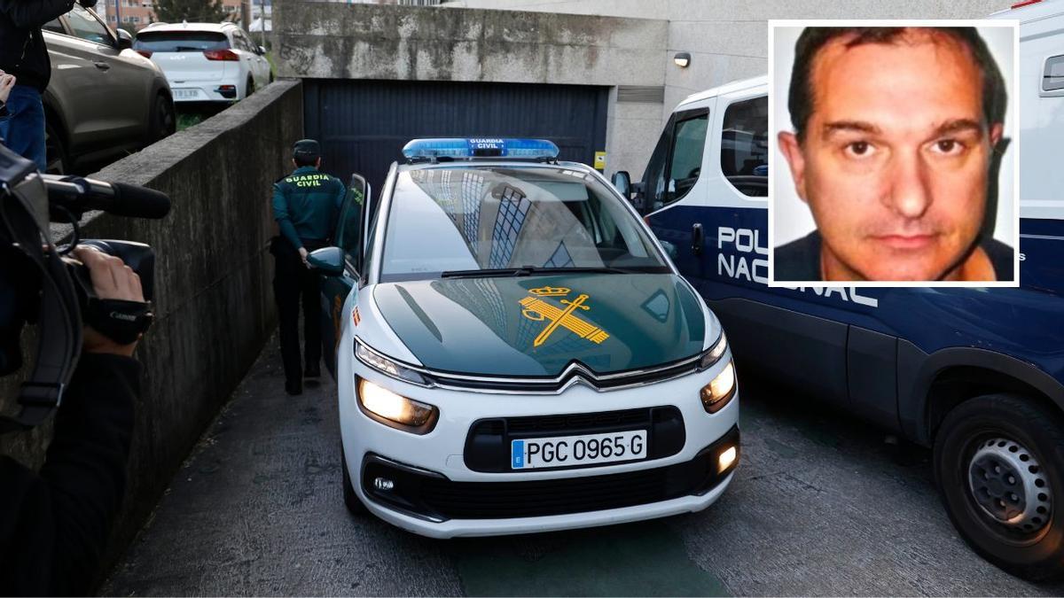 Coche de la Guardia Civil en el que llegó el acusado del crimen machista de Baiona.