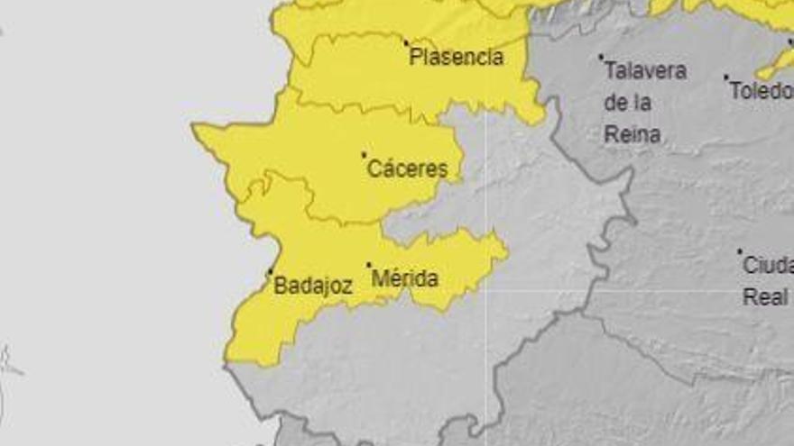 Buena parte de Extremadura en alerta amarilla por lluvias y tormentas esta tarde