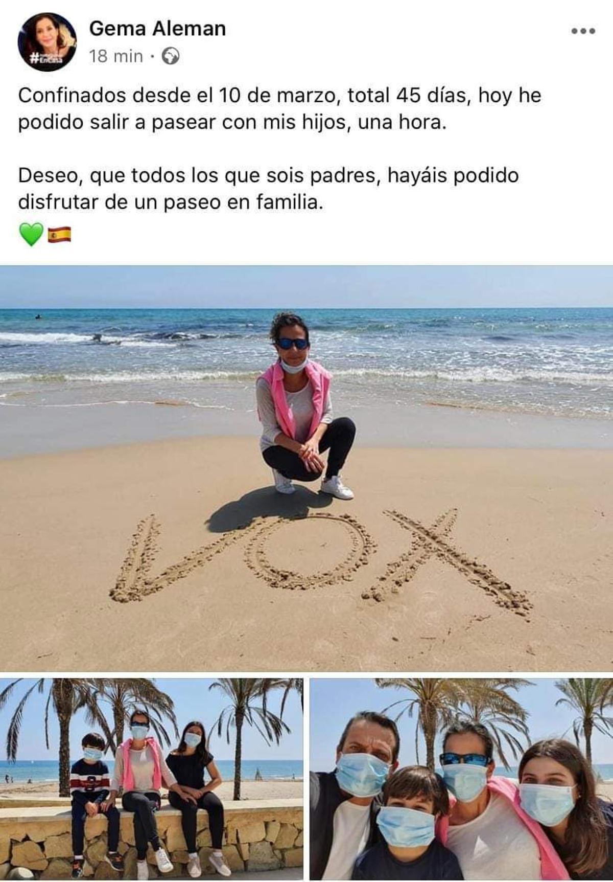 Polémica con la edil de Vox en Sant Joan Gema Alemán por salir a la playa con su marido y sus dos hijos