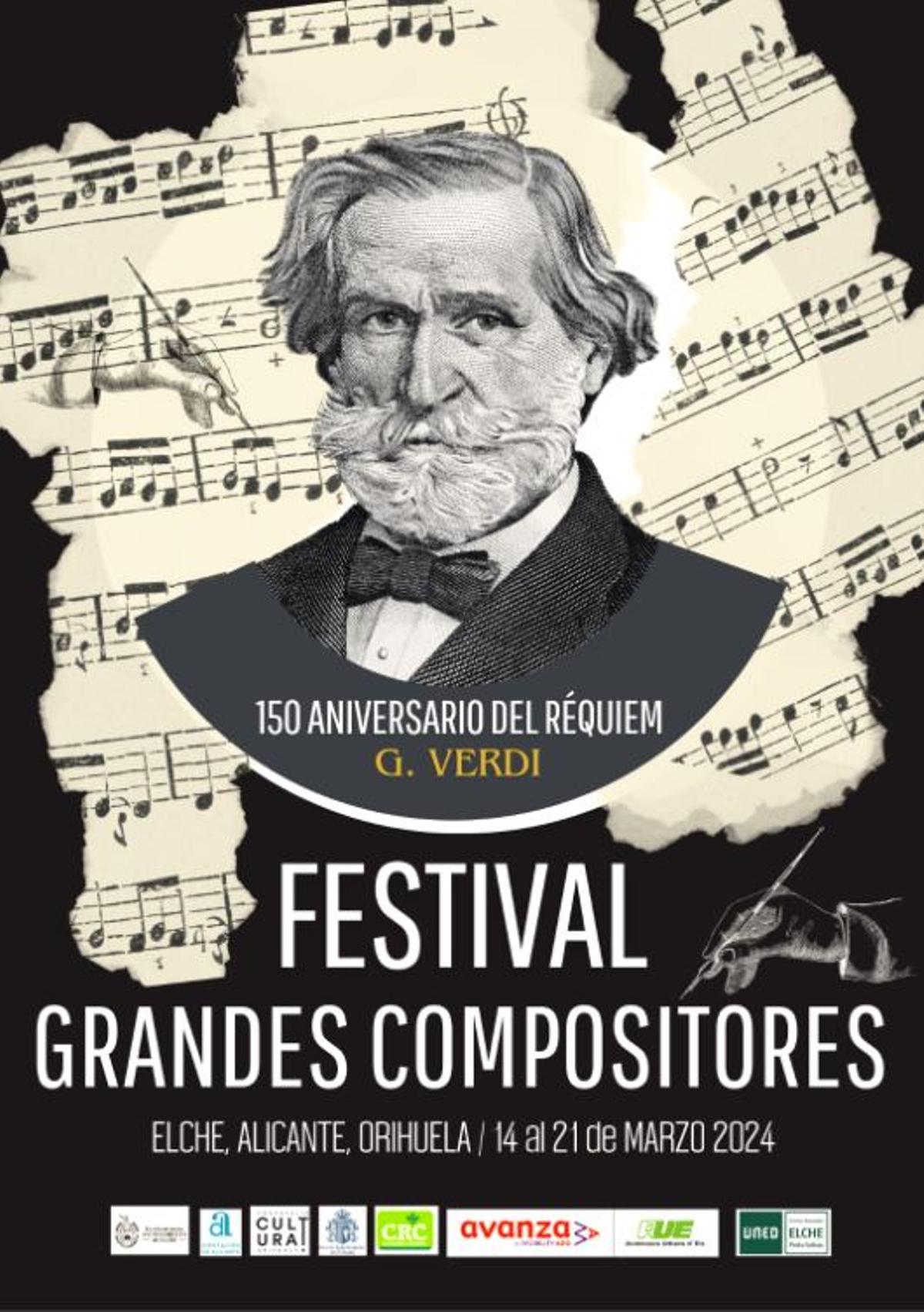 Cartel del Festival Grandes Compositores que se conmemora en Elche, Alicante y Orihuela del 14 al 21 de marzo