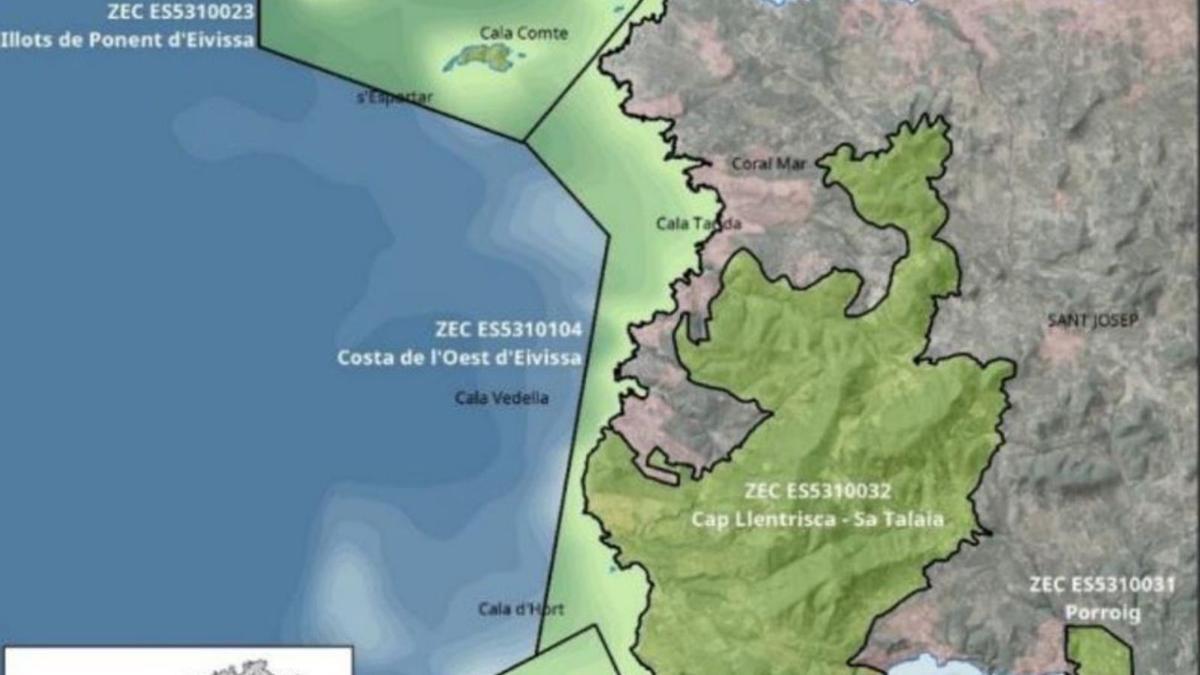 Mapa del ámbito del Plan Natura 2000 de Ibiza.