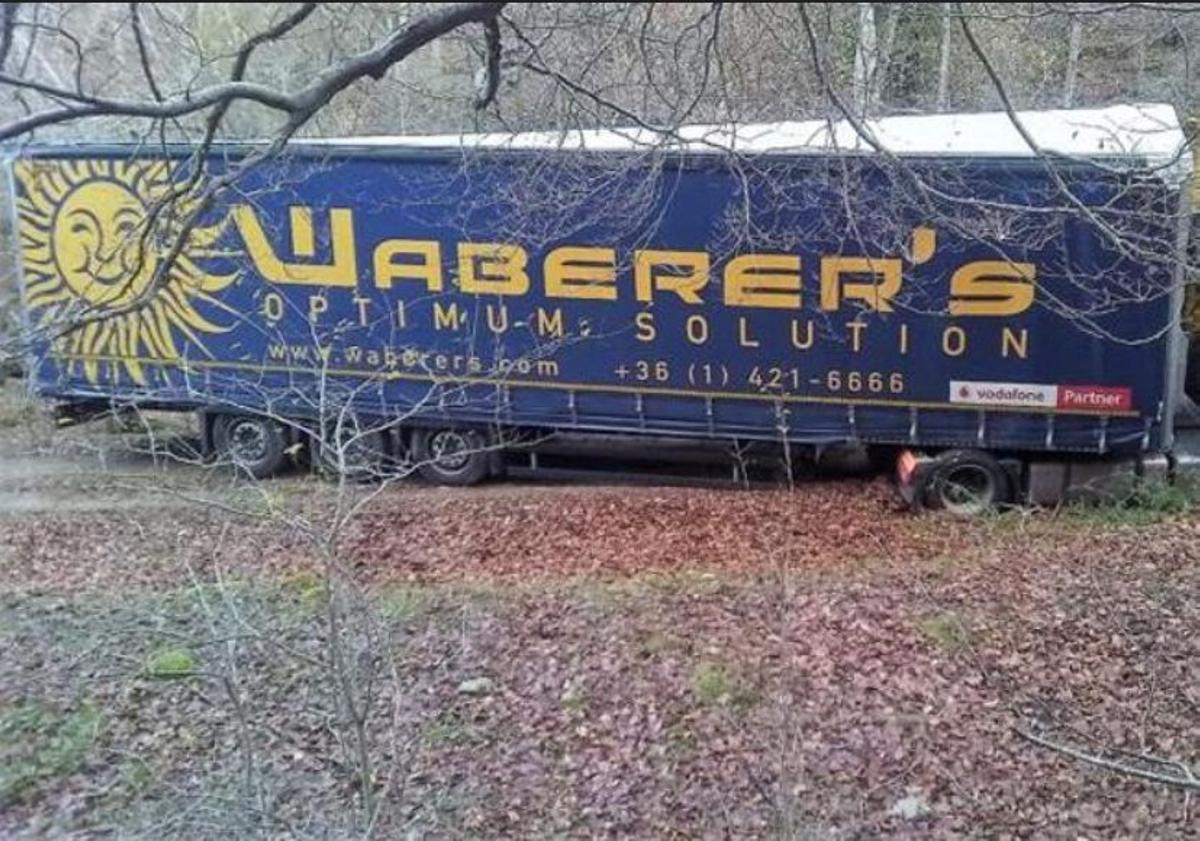 Camión de Waberer’s International encallado en el monte riojano.