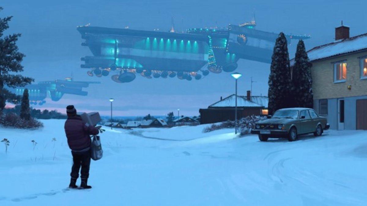 Pintura de Simon Stålenhag  en su obra ¿Historias del Bucle (Tales from the Loop)¿.