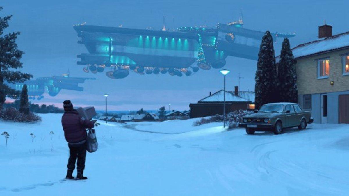 Pintura de Simon Stålenhag en su obra ’Historias del Bucle (Tales from the Loop)’. Pintura de Simon Stålenhag en su obra ’Historias del Bucle (Tales from the Loop)’.