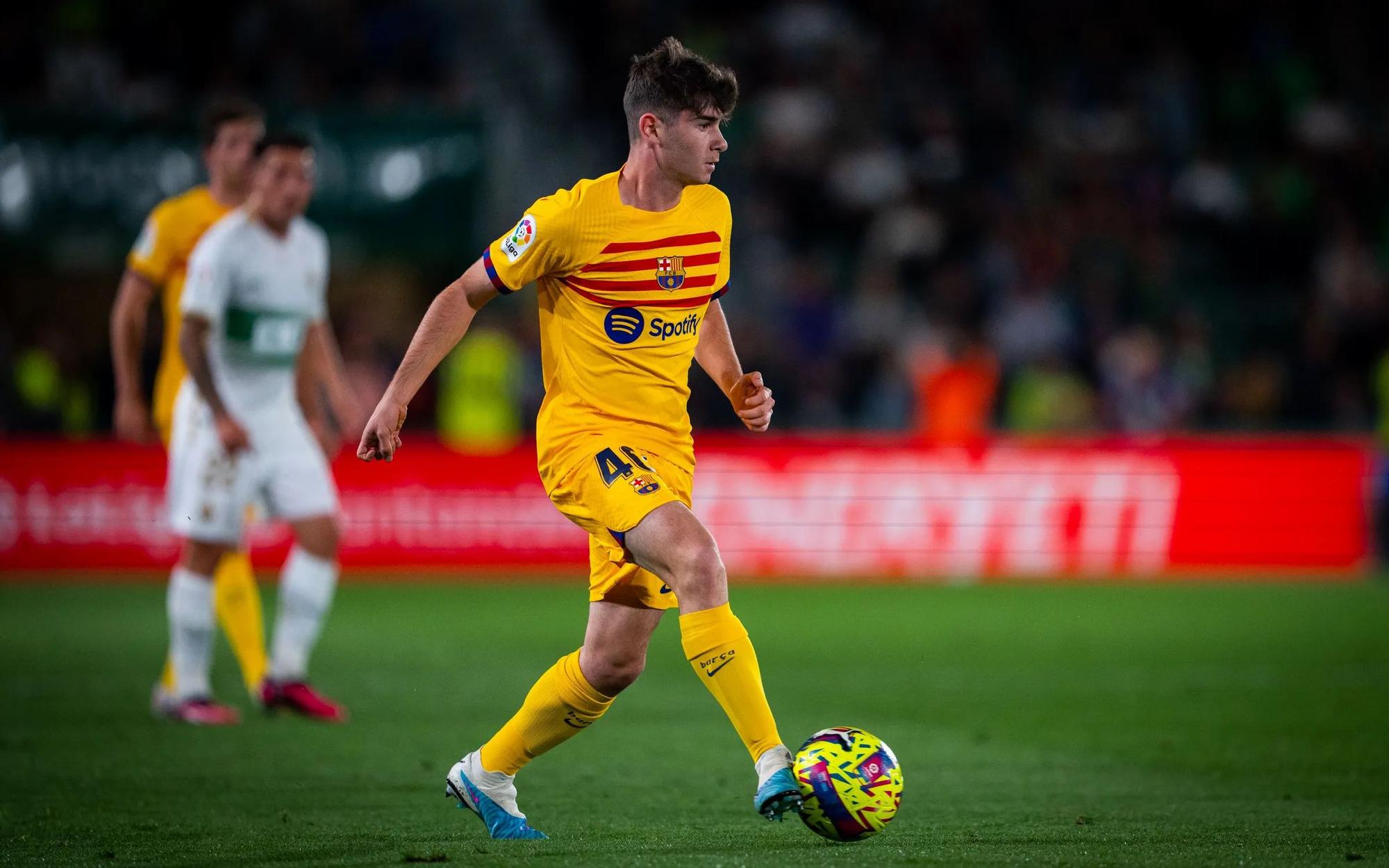 Aleix Garrido, durante el Elche-Barça en el que debutó con el primer equipo.