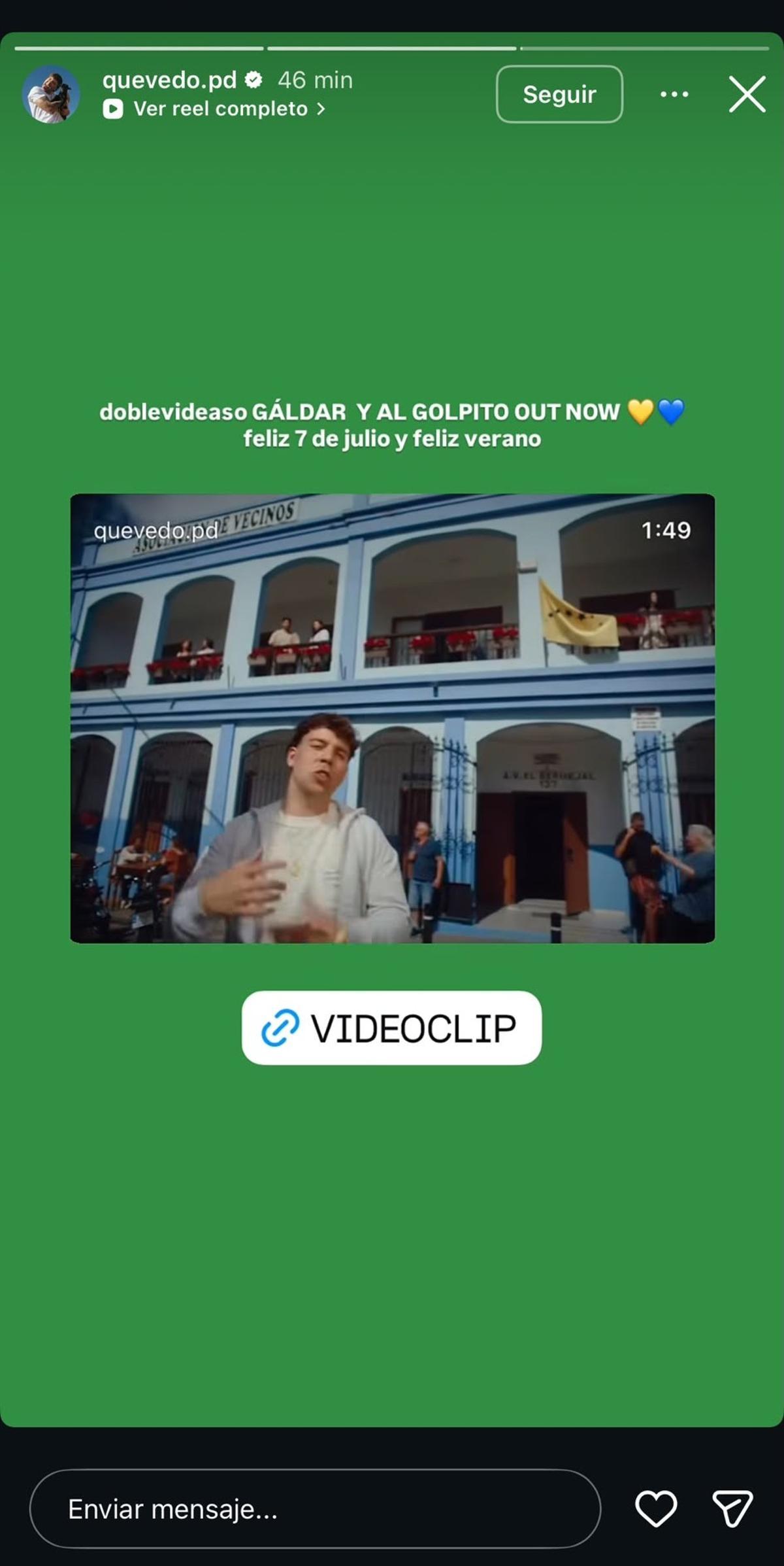 Historia de Instagram de Quevedo anunciando los videoclips.