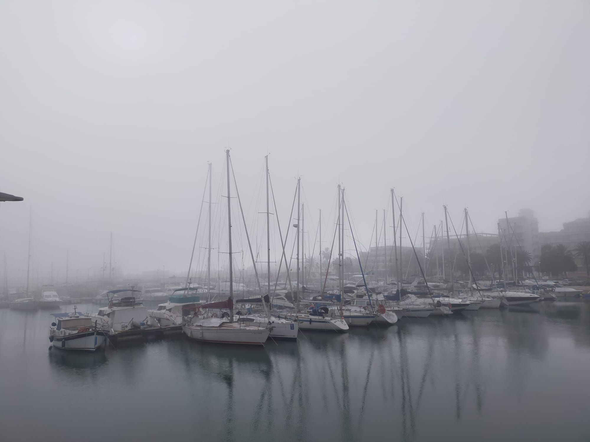 La playa de Gandia desaparece entre la niebla