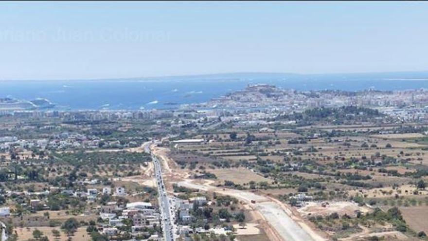 Vista aérea de las obras del desdoblamiento de Ca na Negreta.