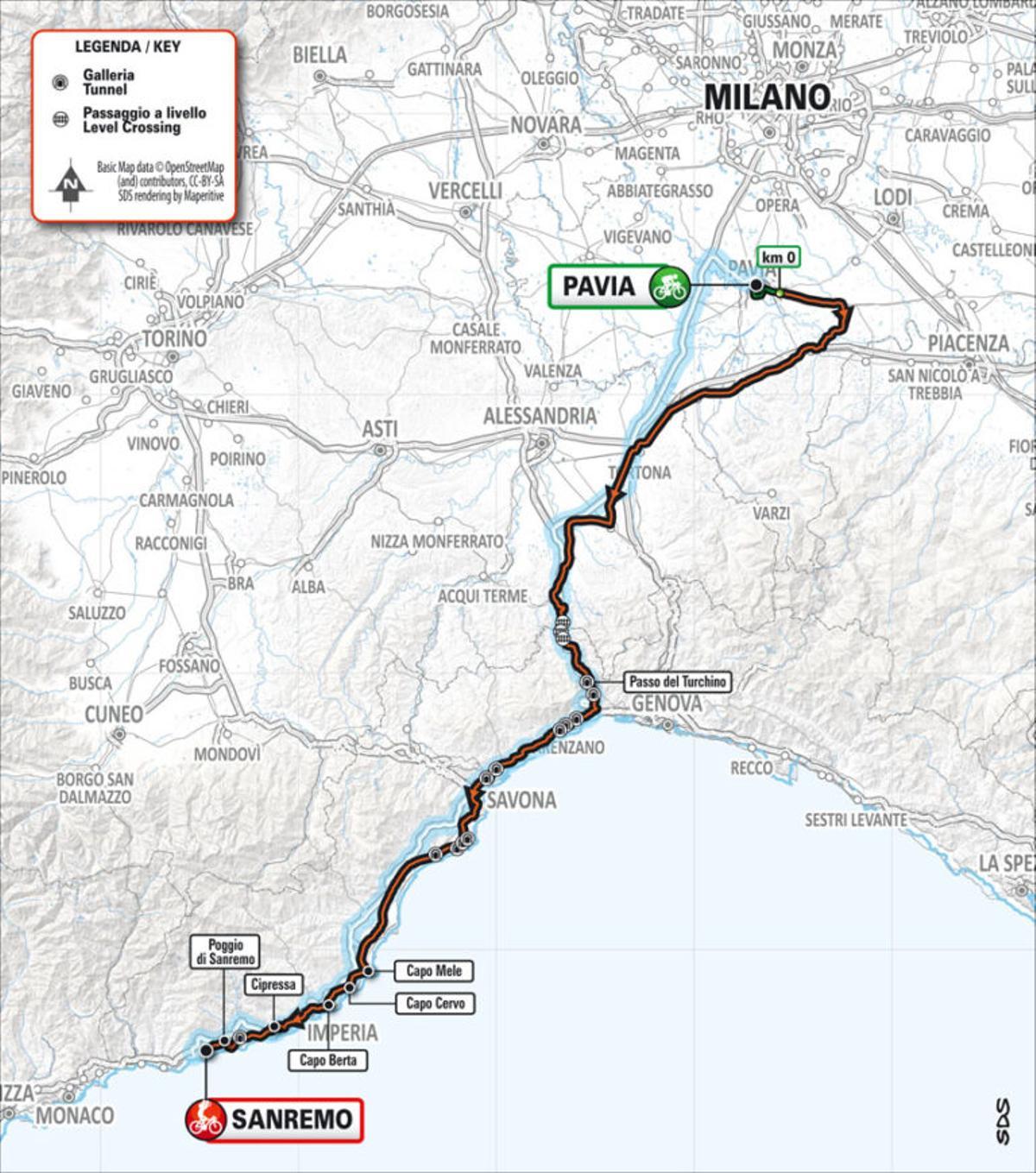 El recorrido de la Milán - San Remo de este año