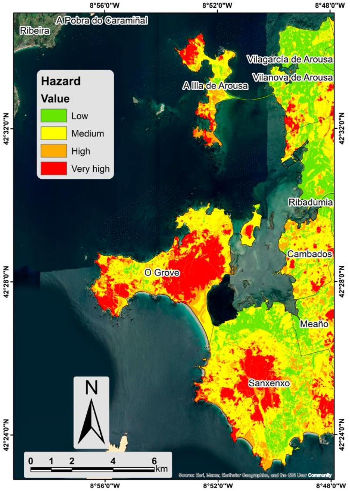 Mapa de riesgo por lluvias y seísmo elaborado para el estudio.
