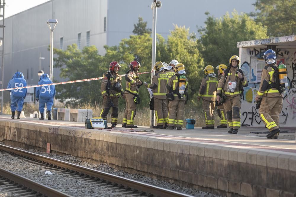 Fuita d'una matèria perillosa en un tren de mercaderies a Riudellots de la Selva