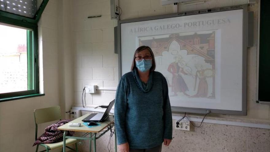 Isolina, en un aula del instituto Xelmírez