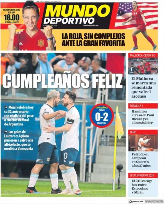 Portada MUNDO DEPORTIVO lunes 24 de junio 2019