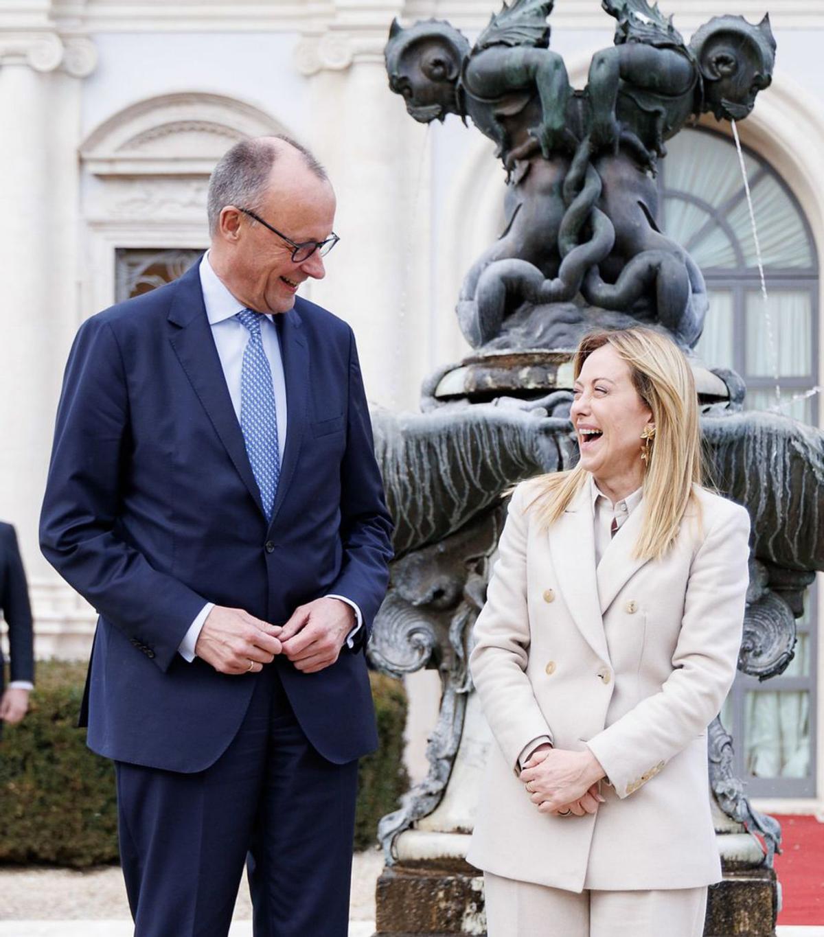 Friedrich Merz i Giorgia Meloni, ahir a Roma. | ROBERTO MONALDO / AP