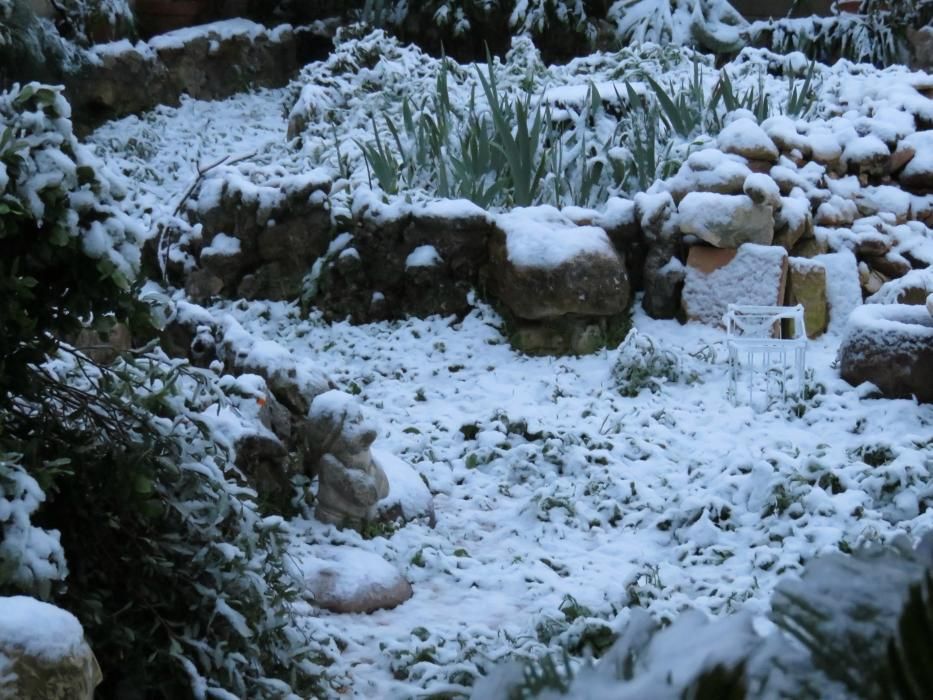 Nieve en Banyeres de Mariola a primera hora de esta mañana