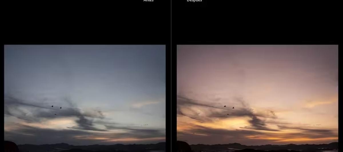 A la izquierda: fotografía de un atardecer tomada sin RAW de un iPhone. A la derecha: fotografía de un atardecer tomada con RAW de un iPhone