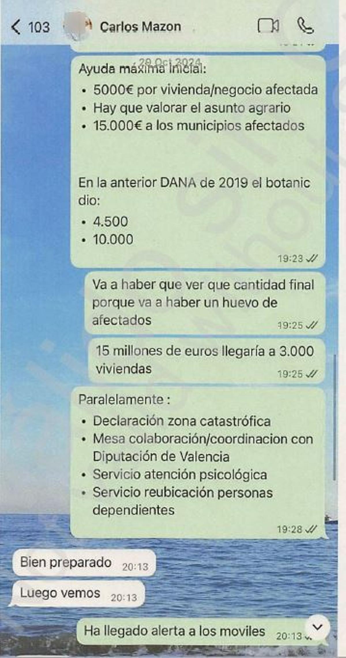 Conversación que mantuvieron Cayetano García y Mazón el día de la dana.