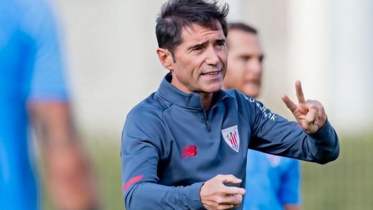 Marcelino en un entrenamiento en Lezama