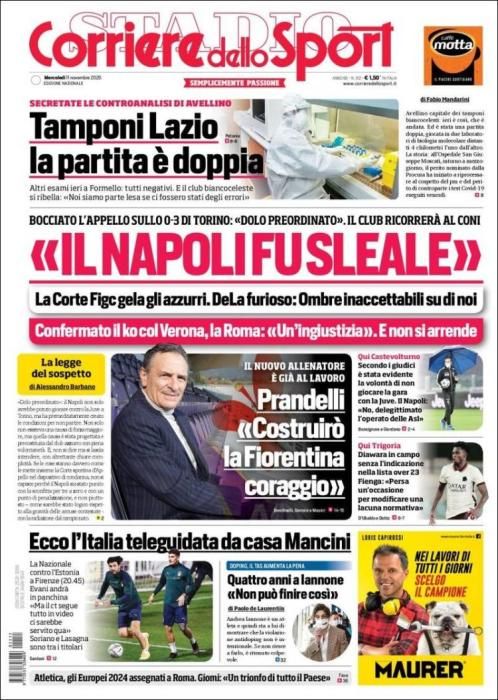 Portada CORRIERE DELLO SPORT 11 noviembre 2020