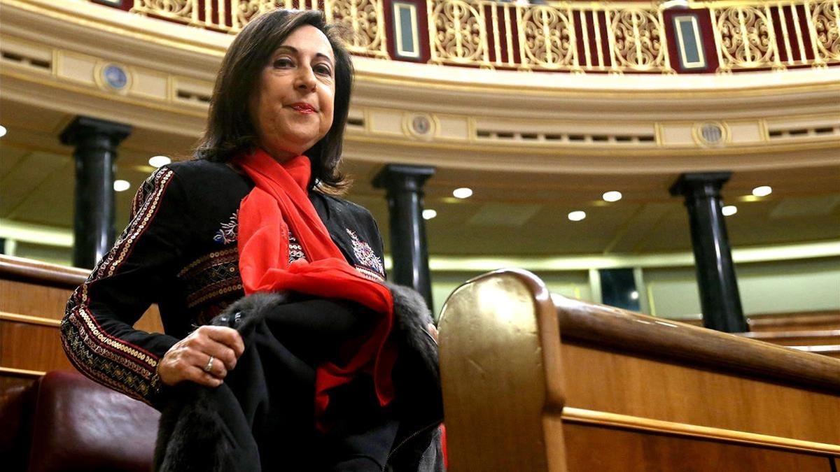 Margarita Robles esta mañana en el Congreso.