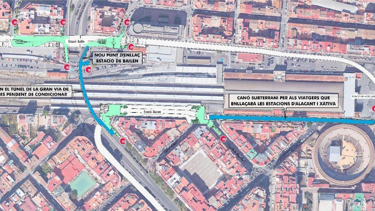 Dos &quot;tapices rodantes&quot; conectarán las nuevas líneas de metro-tranvía con Xàtiva y Bailén