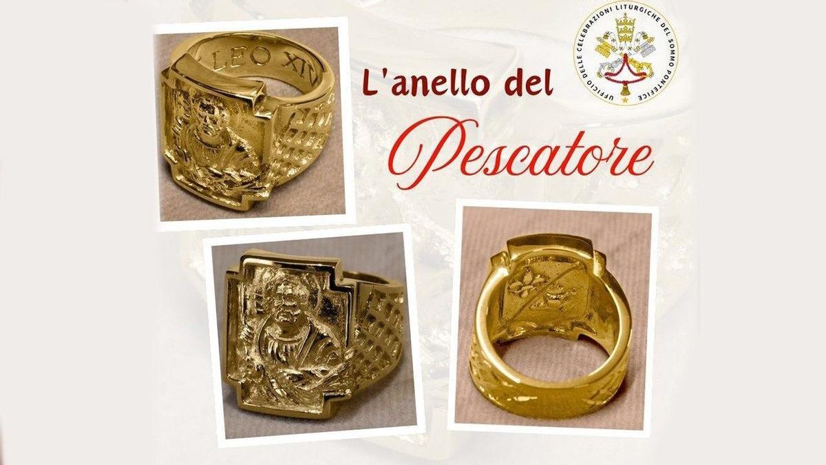 17/05/2025 Fotos del Anillo del Pescador de León XIV. La Oficina de las Celebraciones Litúrgicas del Sumo Pontífice ha difundido este sábado las imágenes del Anillo del Pescador y del Palio que serán entregados al Papa León XIV durante la celebración de mañana, domingo 18 de mayo, con motivo del inicio de su Ministerio Petrino. Ambos objetos representan las tradicionales insignias episcopales asociadas a la figura de San Pedro. EUROPA CIUDAD DEL VATICANO SOCIEDAD VATICAN NEWSS