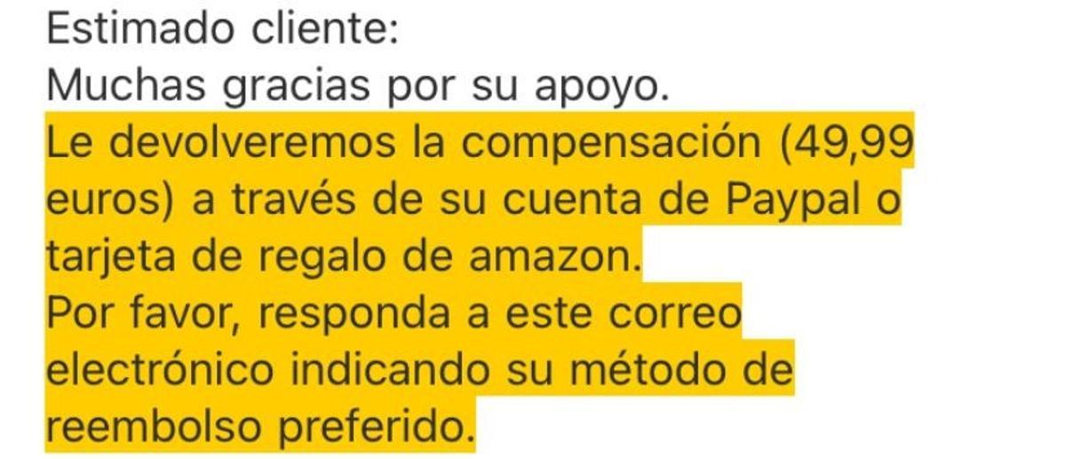 El mail da a elegir recibir el dinero por Paypal o por cheque de Amazon