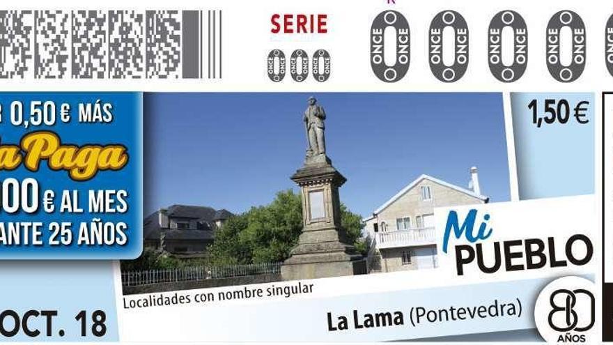 El cupón de la ONCE que saldrá a la venta el próximo 10 de octubre dedicado al municipio de A Lama.