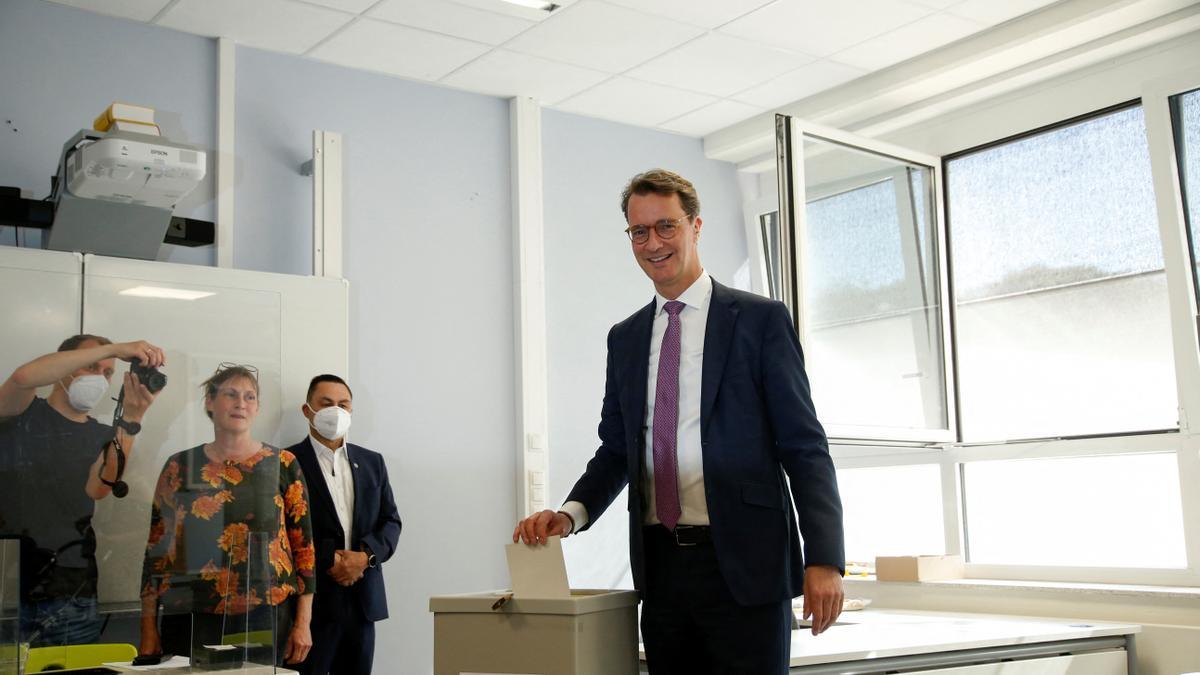 State Premier Wuest casts his vote in NRW state elections, in Rhede