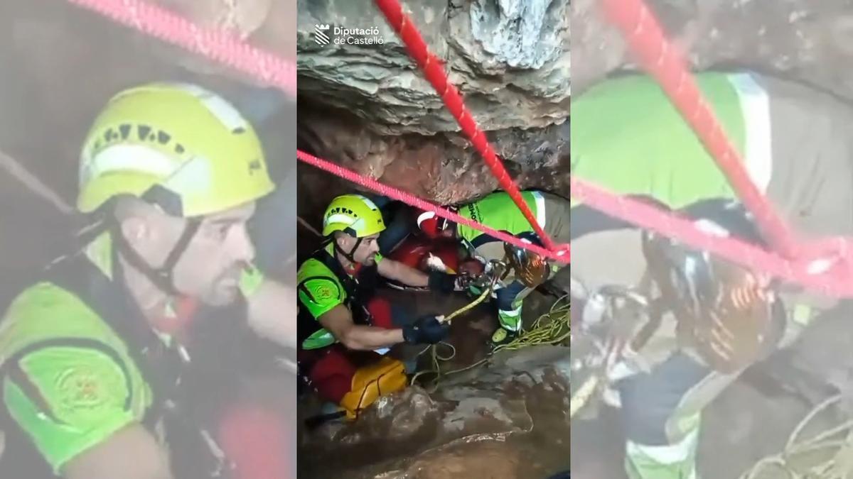 Espectacular rescate en la cueva Estuco de Algimia de Almonacid