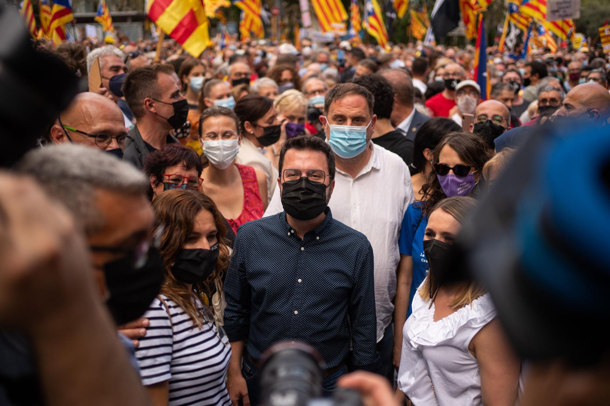 El presidente de Cataluña, Pere Aragonès, durante la manifestación de la Diada en 2021.
